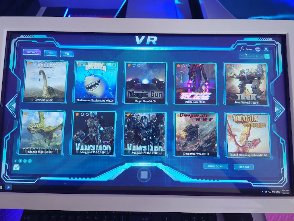 VR games selection screen